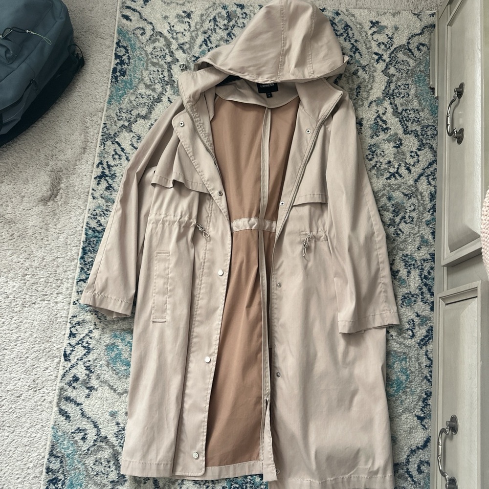 Express Beige Hooded Trench Coat